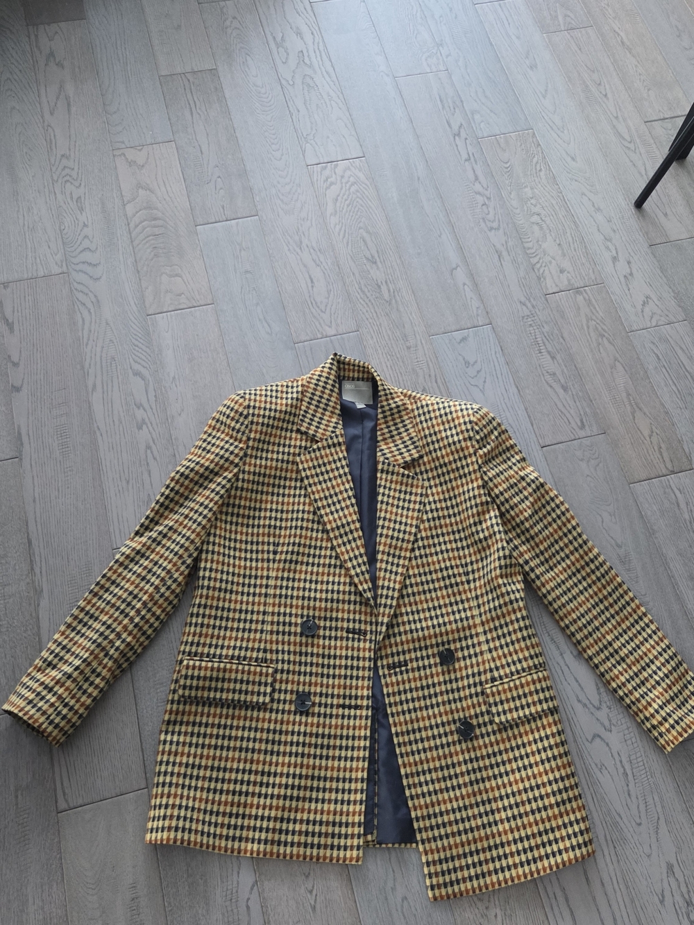 ASOS Yellow and Black Houndstooth Double-Breasted Pea Coat